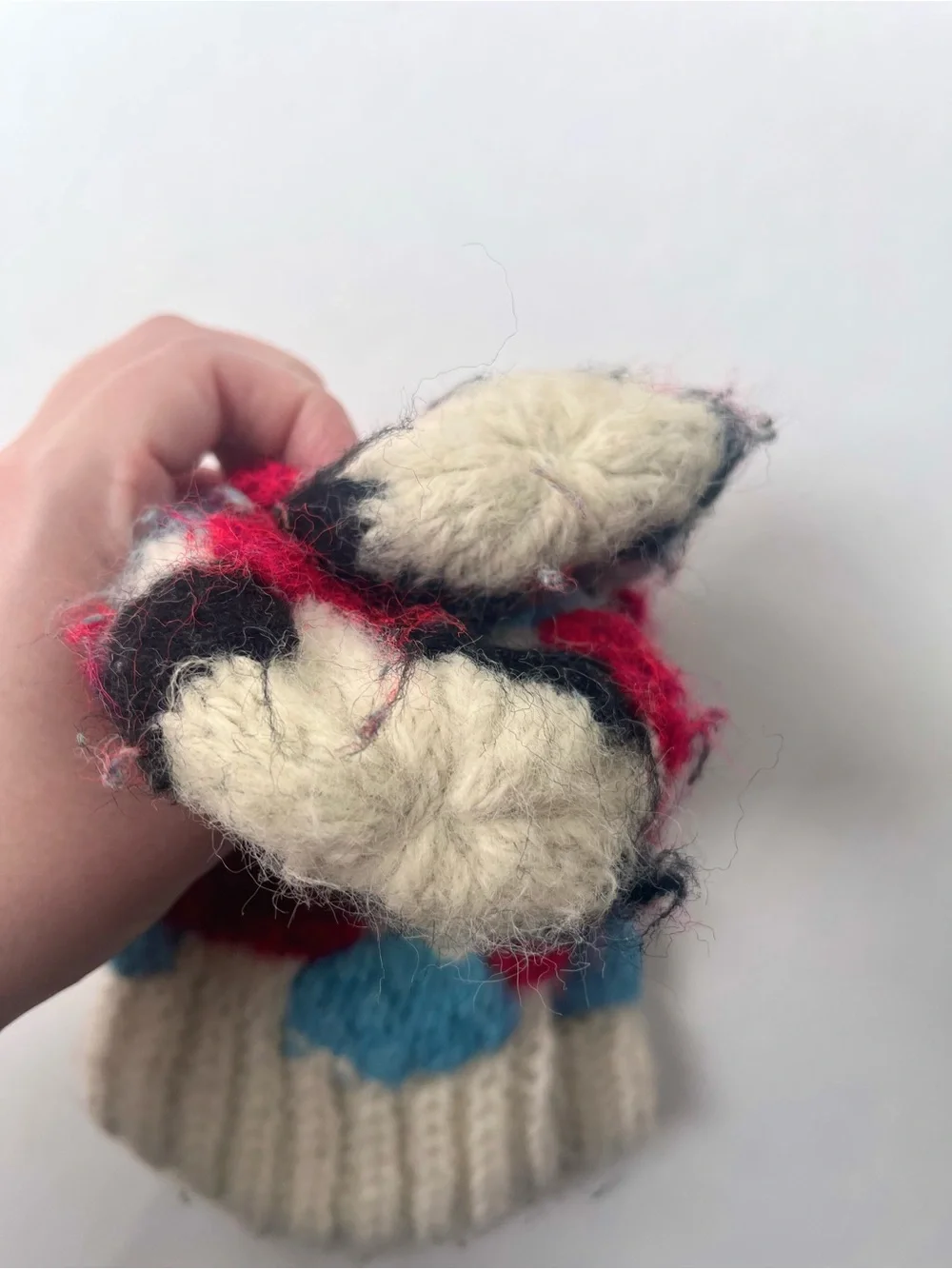 Handmade Multicolor Knitted Mittens White Blue Black Red One Size Women’s